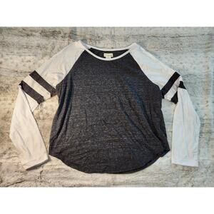 Wet Seal Gray and White Collegiate Striped Sleeve Raglan Sleeve Top Size M